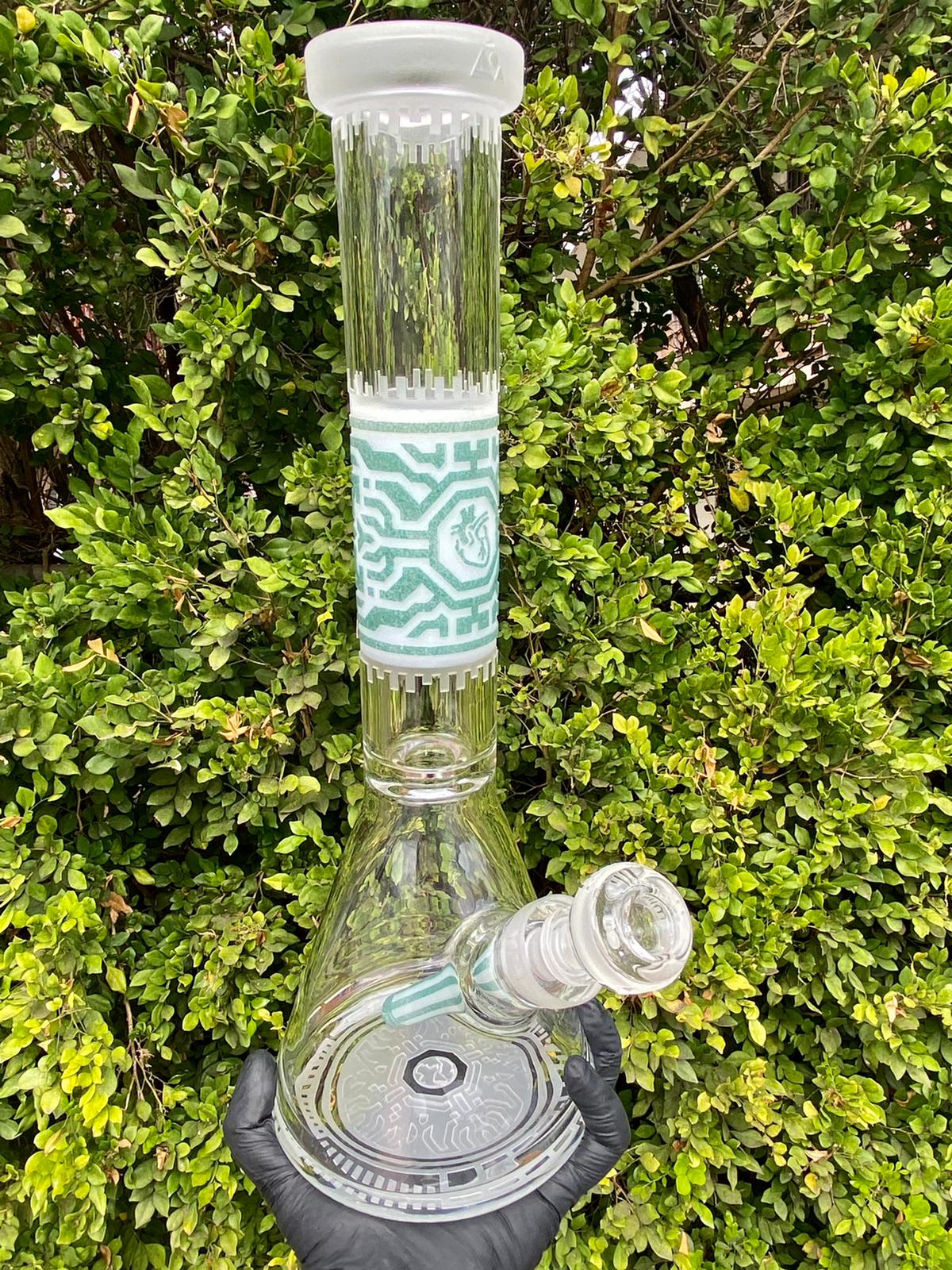 Frosted Teal & White Heart Beaker